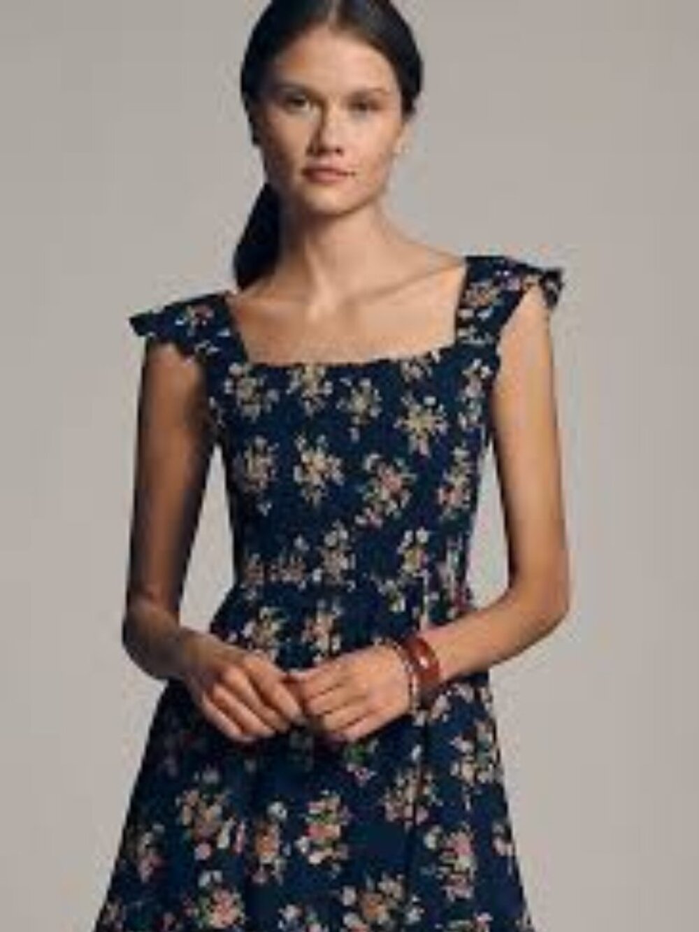 Anthropologie Peregrine Square-Neck Mini Dress - Navy Floral